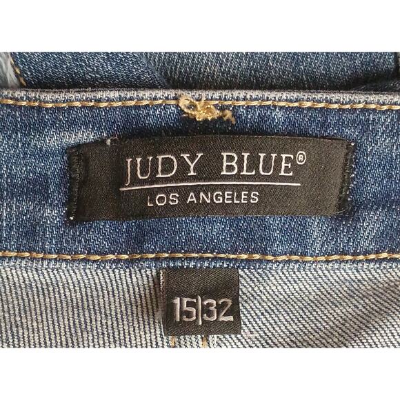 Judy Blue 15/32 Medium Wash Stretch Skinny Fit Asymmetrical Hem Fray Denim Jeans - Picture 5 of 8